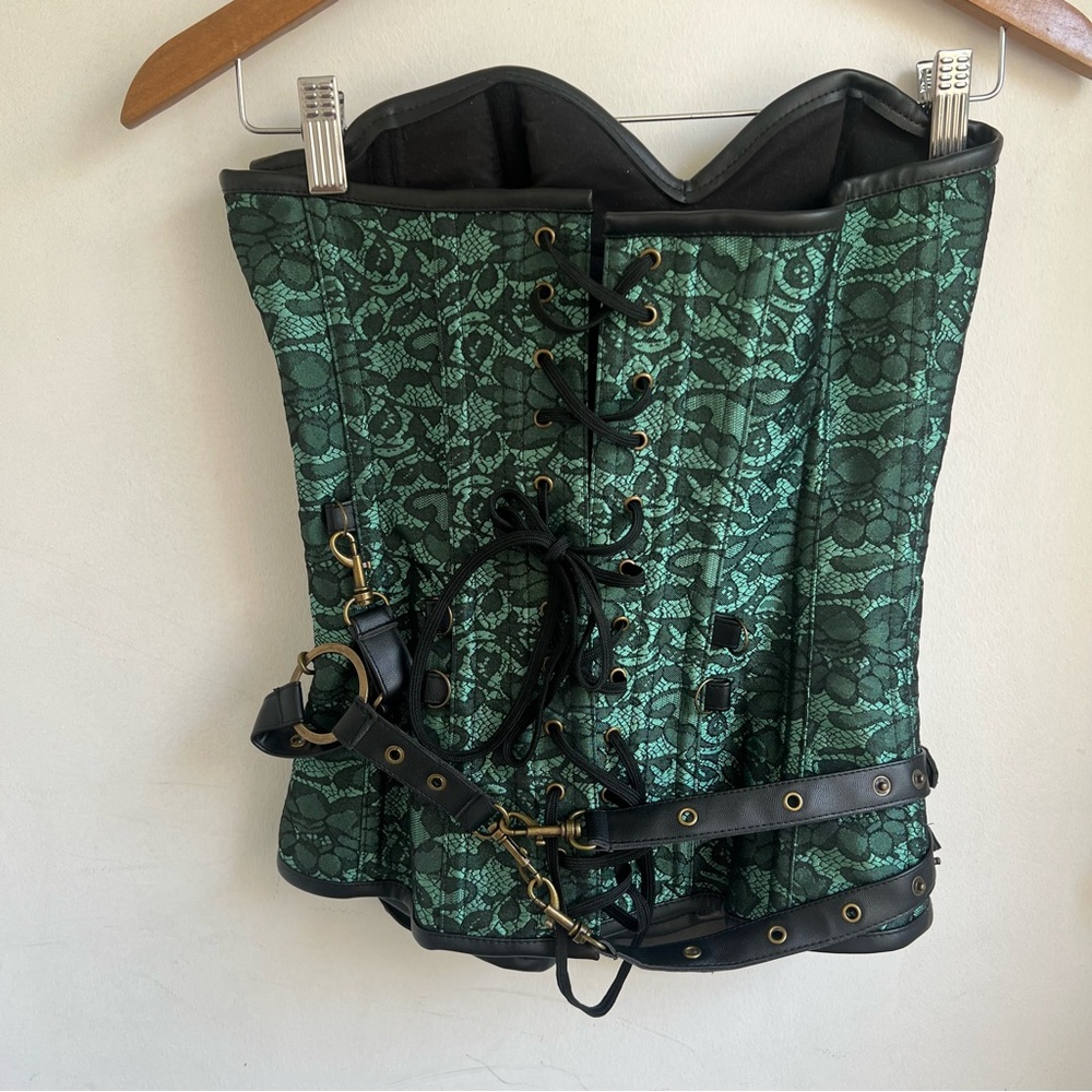 Whimsigoth Charmian Black and Green Corset size Small Grunge Goth - Picture 4 of 8